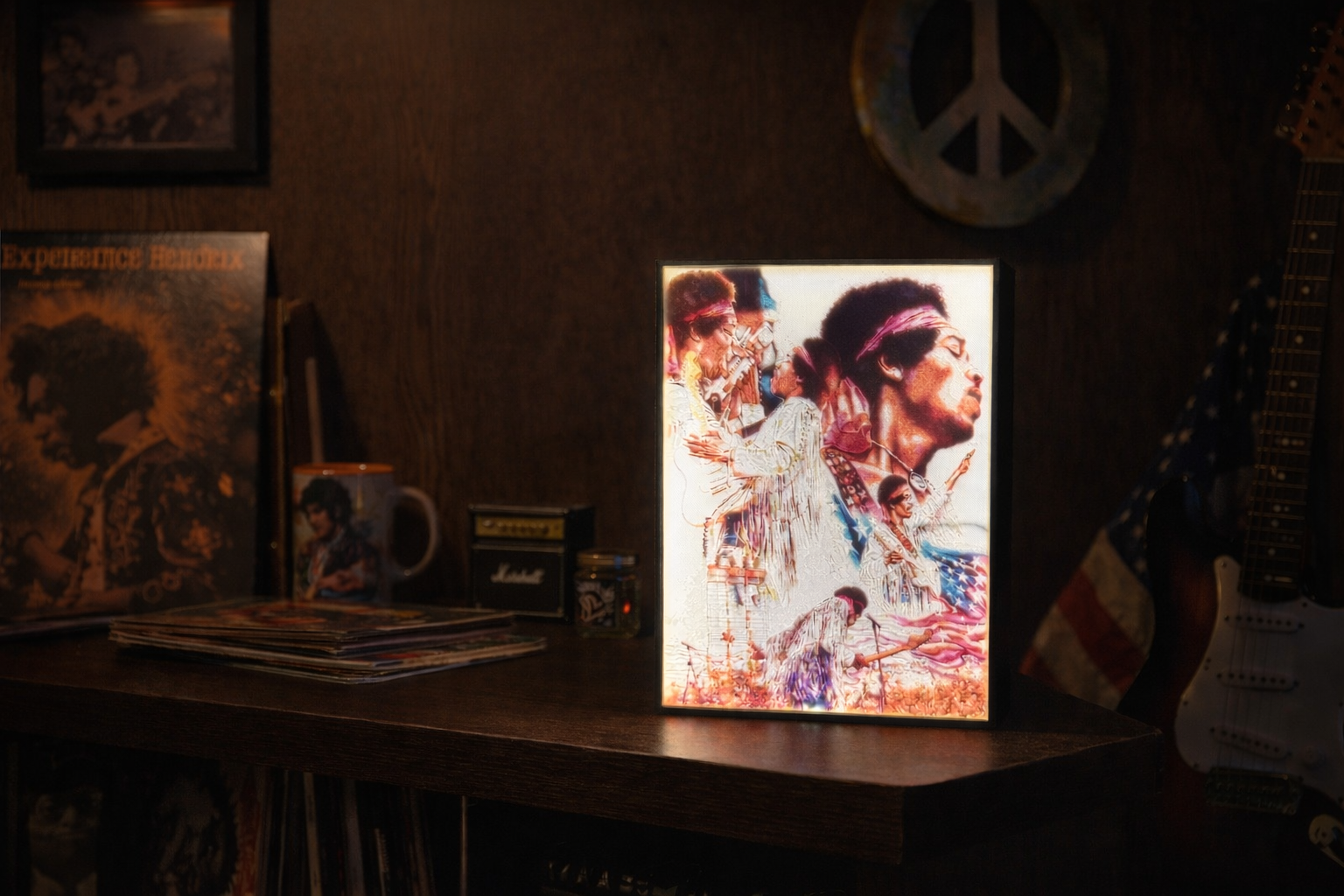 Jimi Hendrix Woodstock Inspired LED Lithophane Lightbox