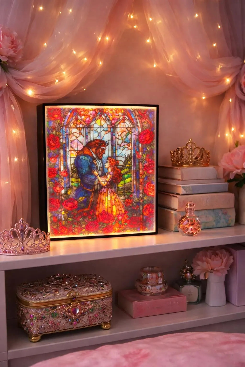 Custom Beauty and the Beast Stained Glass–Style LED Lightbox