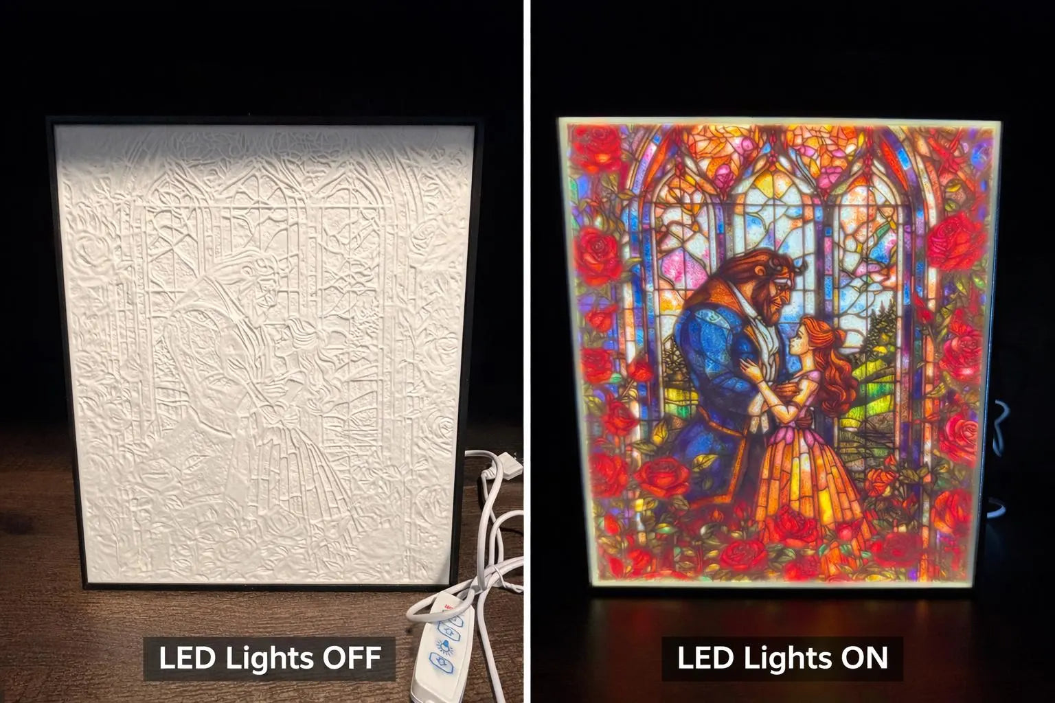 Custom Beauty and the Beast Stained Glass–Style LED Lightbox