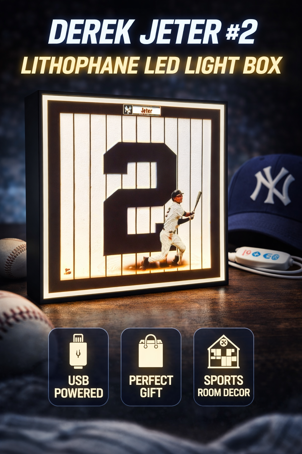New York Yankees - Derek Jeter #2 Lithophane LED Light Box