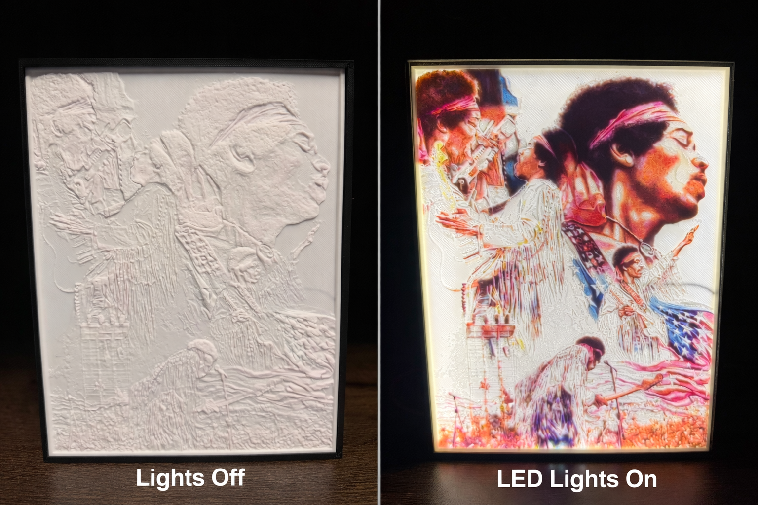 Jimi Hendrix Woodstock Inspired LED Lithophane Lightbox