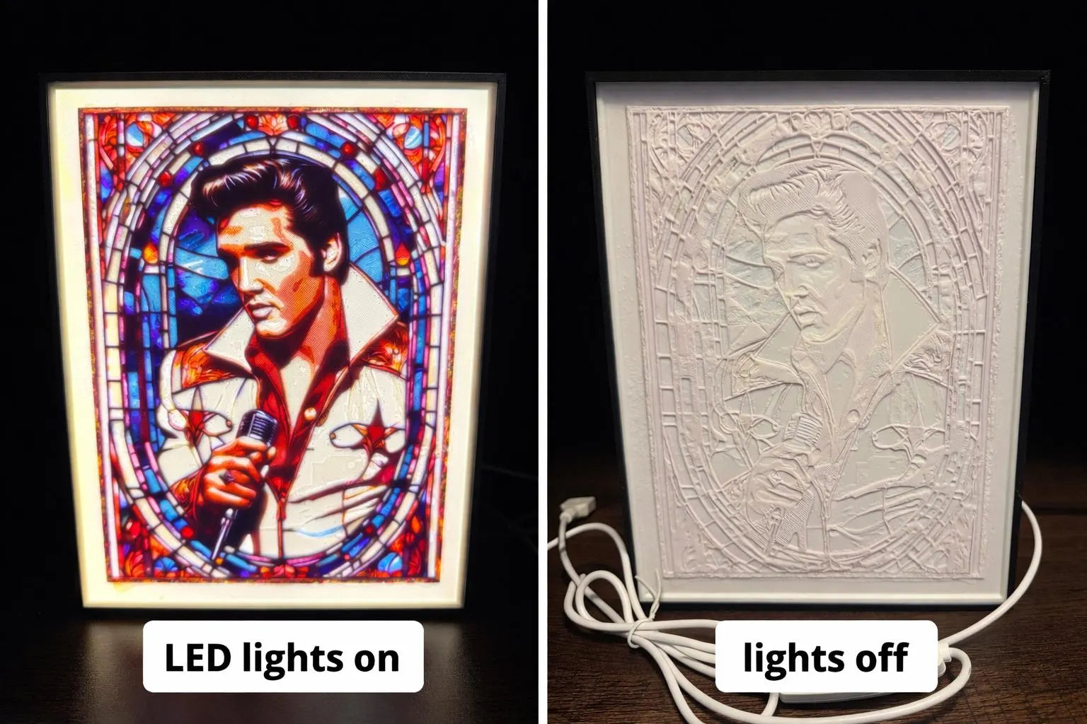 Elvis Inspired Stained Glass Lithophane LED Lightbox