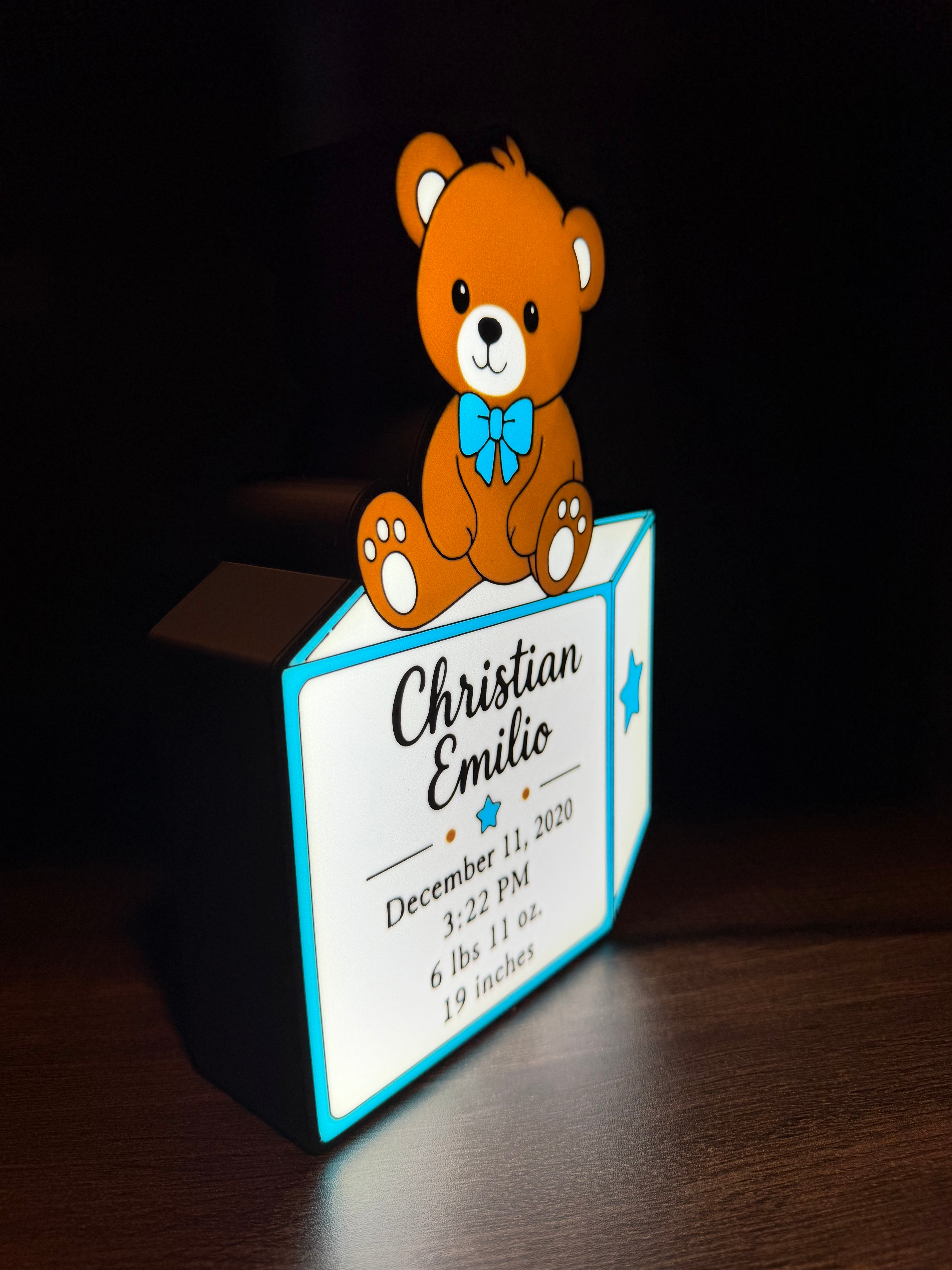 Custom Baby Keepsake Night Light – Personalized Name, Birth Stats & LED Glow