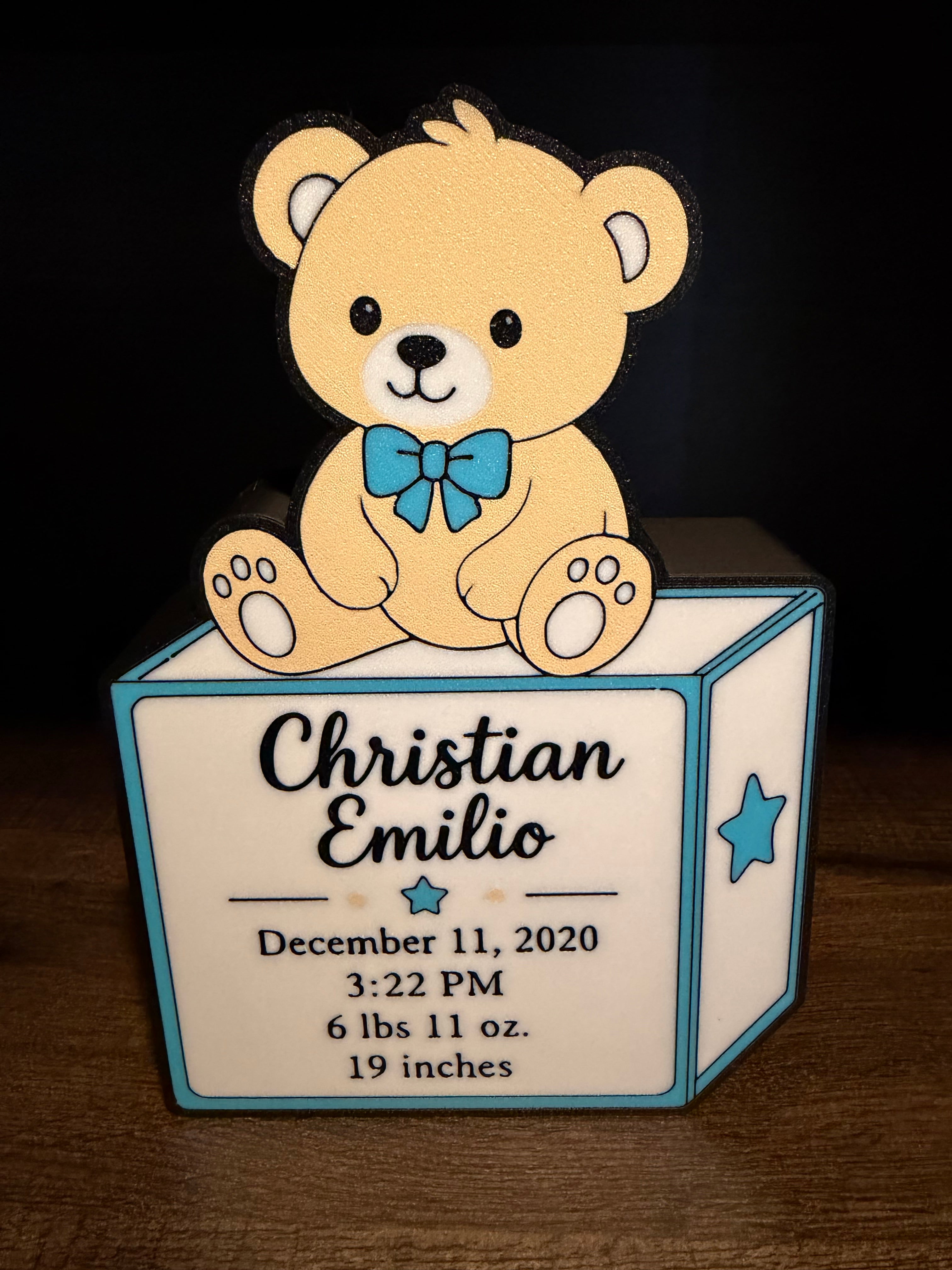 Custom Baby Keepsake Night Light – Personalized Name, Birth Stats & LED Glow