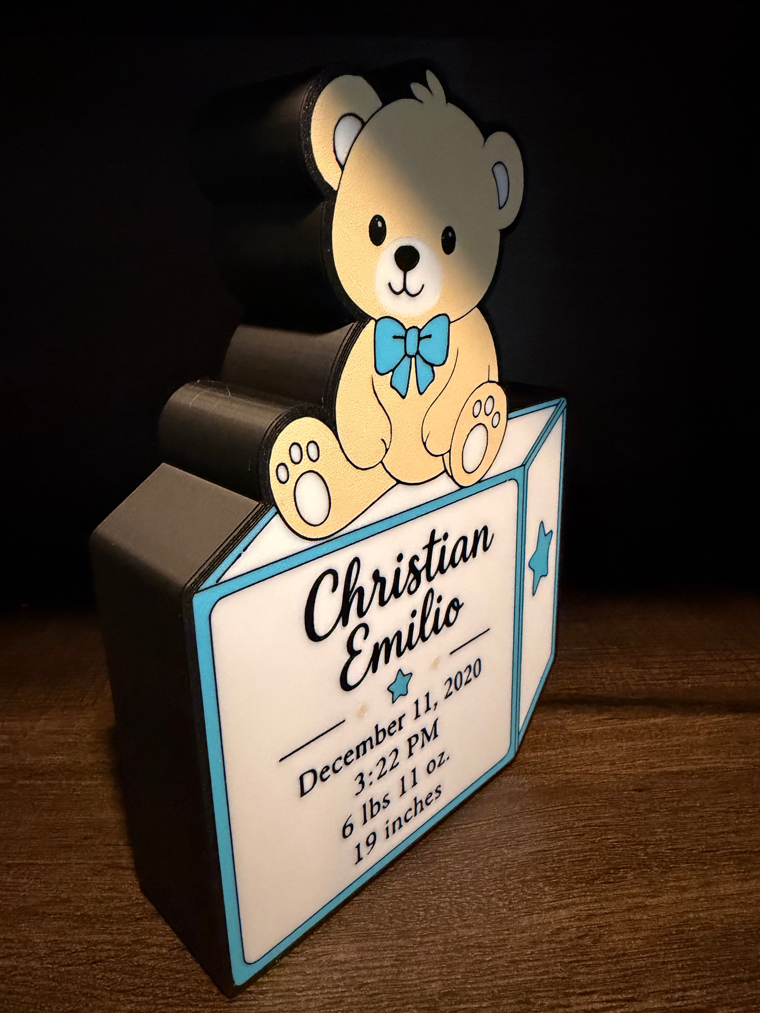 Custom Baby Keepsake Night Light – Personalized Name, Birth Stats & LED Glow