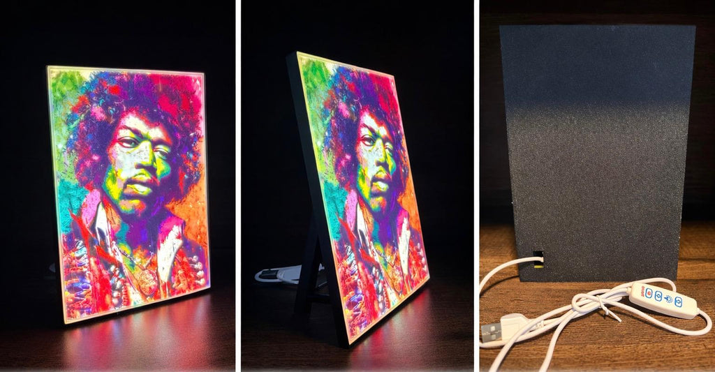 Jimi Hendrix LED Lithophane Light Box – Music Icon Wall Art Man Cave Decor