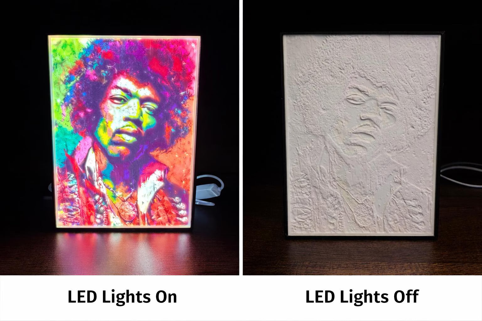 Jimi Hendrix LED Lithophane Light Box – Music Icon Wall Art Man Cave Decor