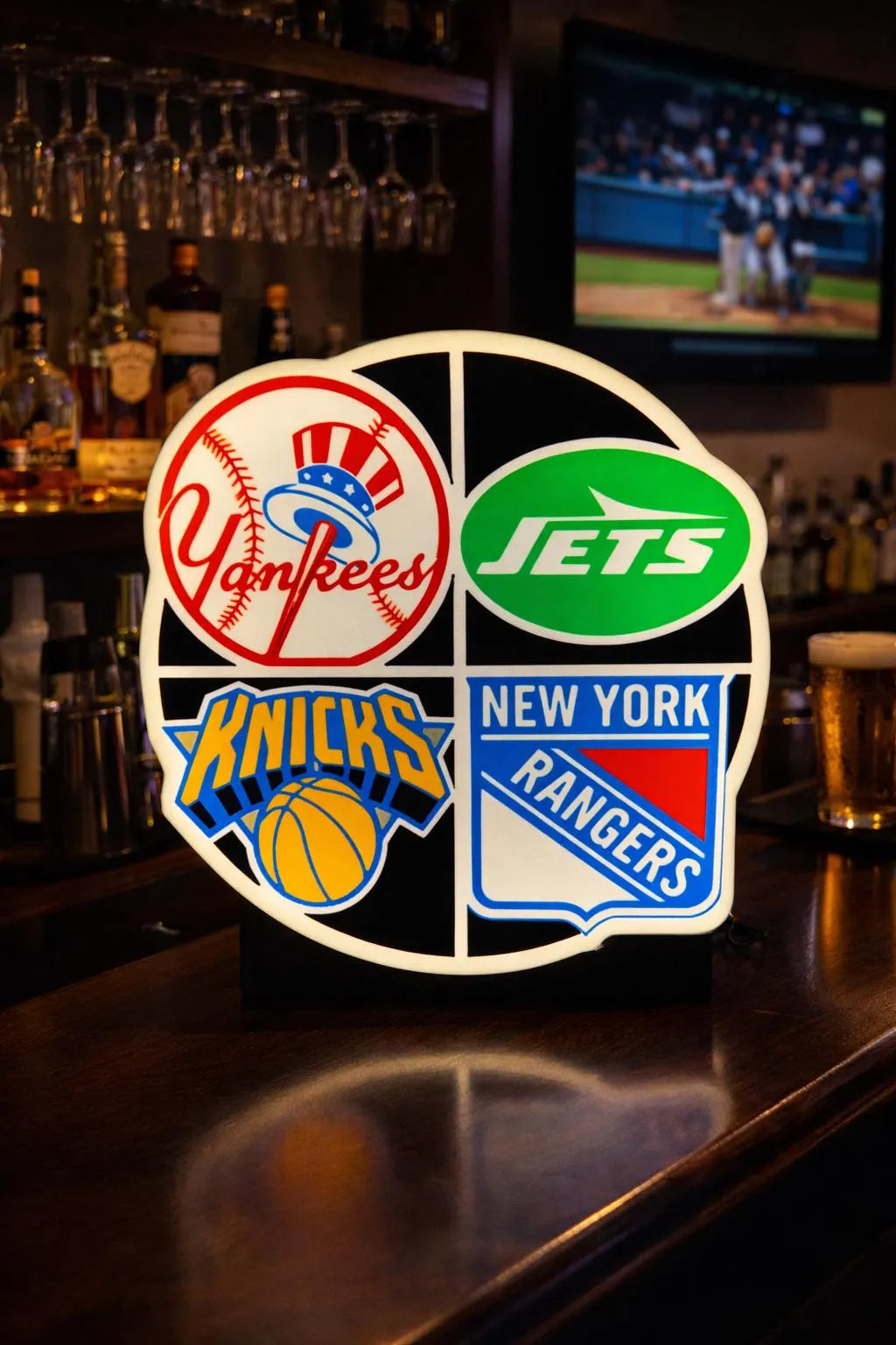 New York Sports LED Light Box – Yankees, Jets, Knicks & Rangers