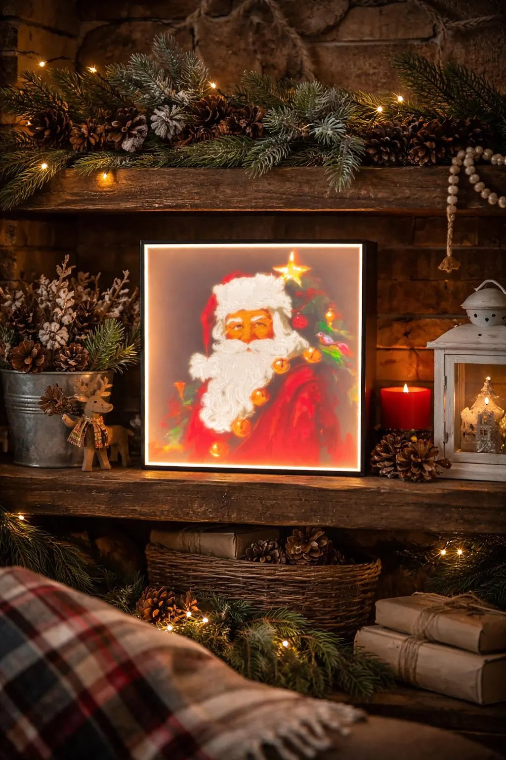 Santa Lithophane LED Lightbox – Rustic Farmhouse Christmas Decor