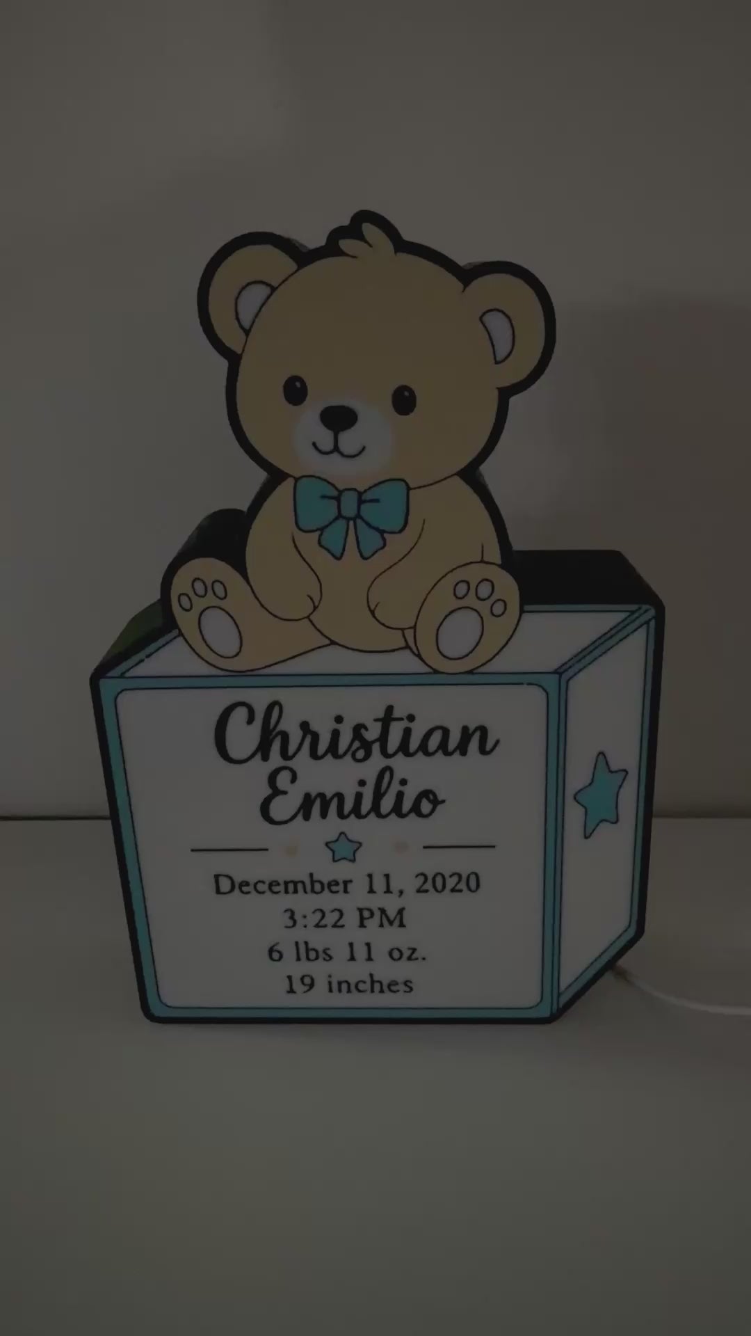 Custom Baby Keepsake Night Light – Personalized Name, Birth Stats & LED Glow